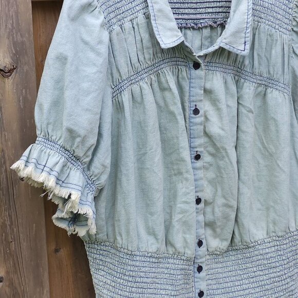 ANTHROPOLOGIE PILCRO AND THE LETTERPRESS Denim Top Women's 3XL Distressed - Picture 6 of 7